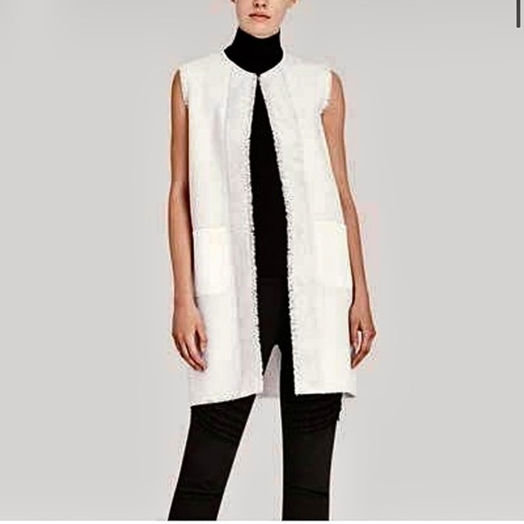 Elie Tahari Jackets & Blazers - Elie Tahari Verina White Mixed Texture Vest XL Leather Woven Scuba